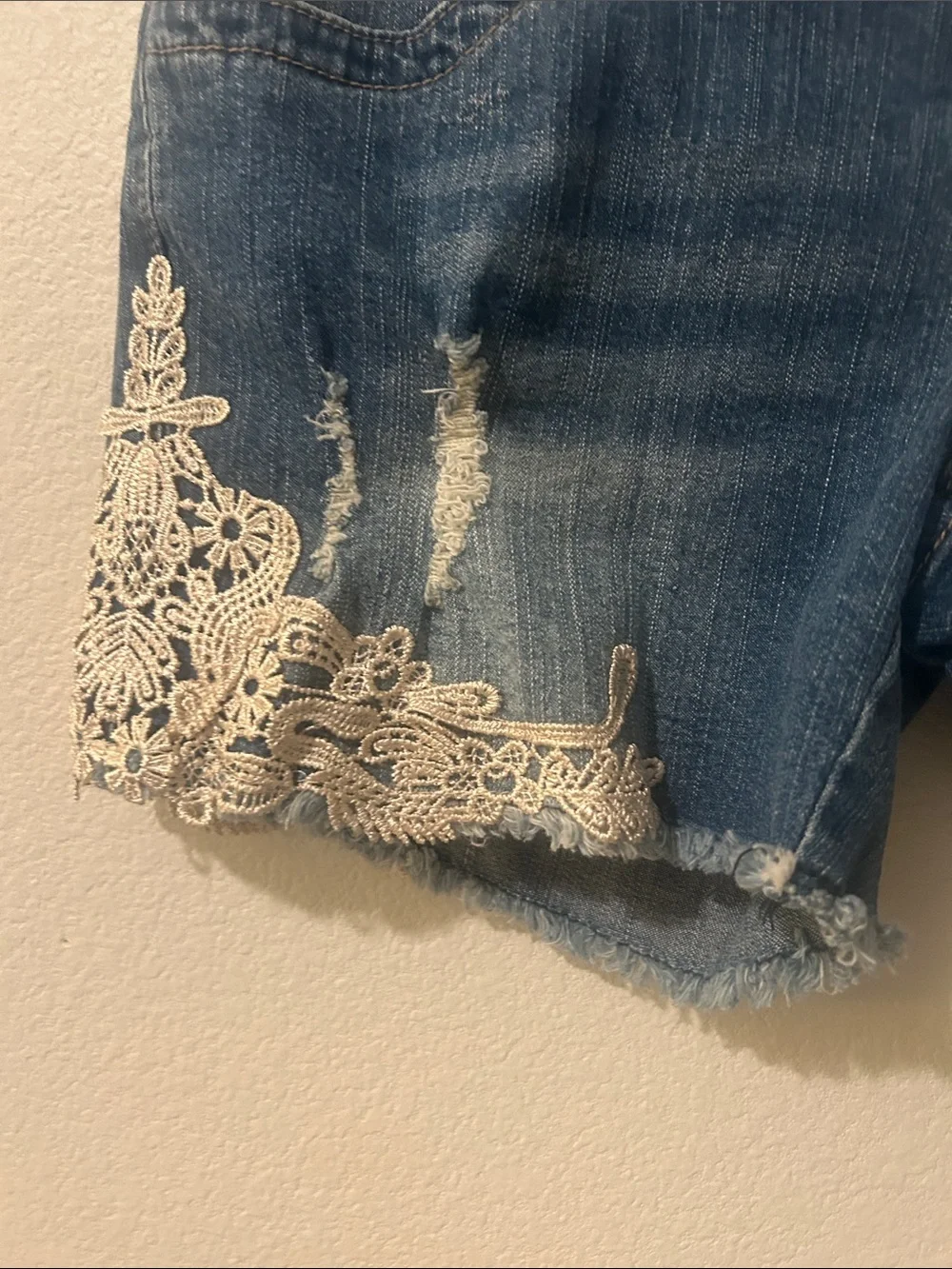 VENUS Dark Blue Denim Shorts with Cream Lace Trim